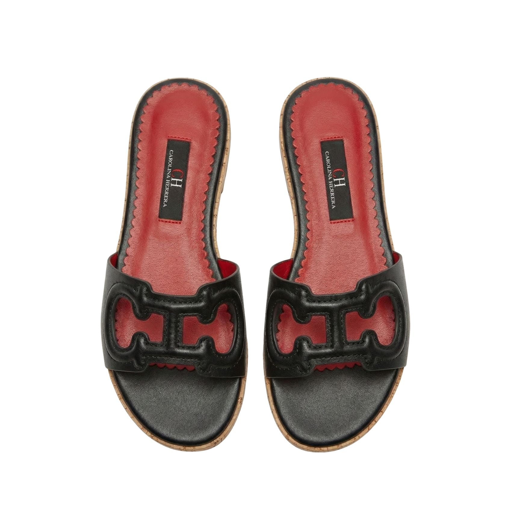 Sandalias Planas Carolina Herrera CH Negro con Rojo